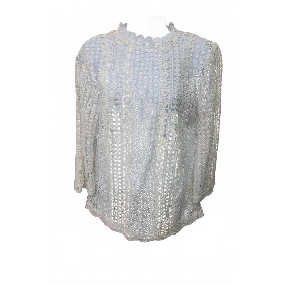 NEW KATE C. women's all over see thru lace 1 button back in white